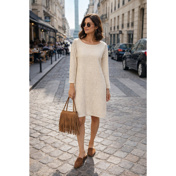 Banana Republic Dresses & Skirts - Banana Republic Ivory Lace Eyelet Long Sleeve Mini Dress Size S Stretch Lined